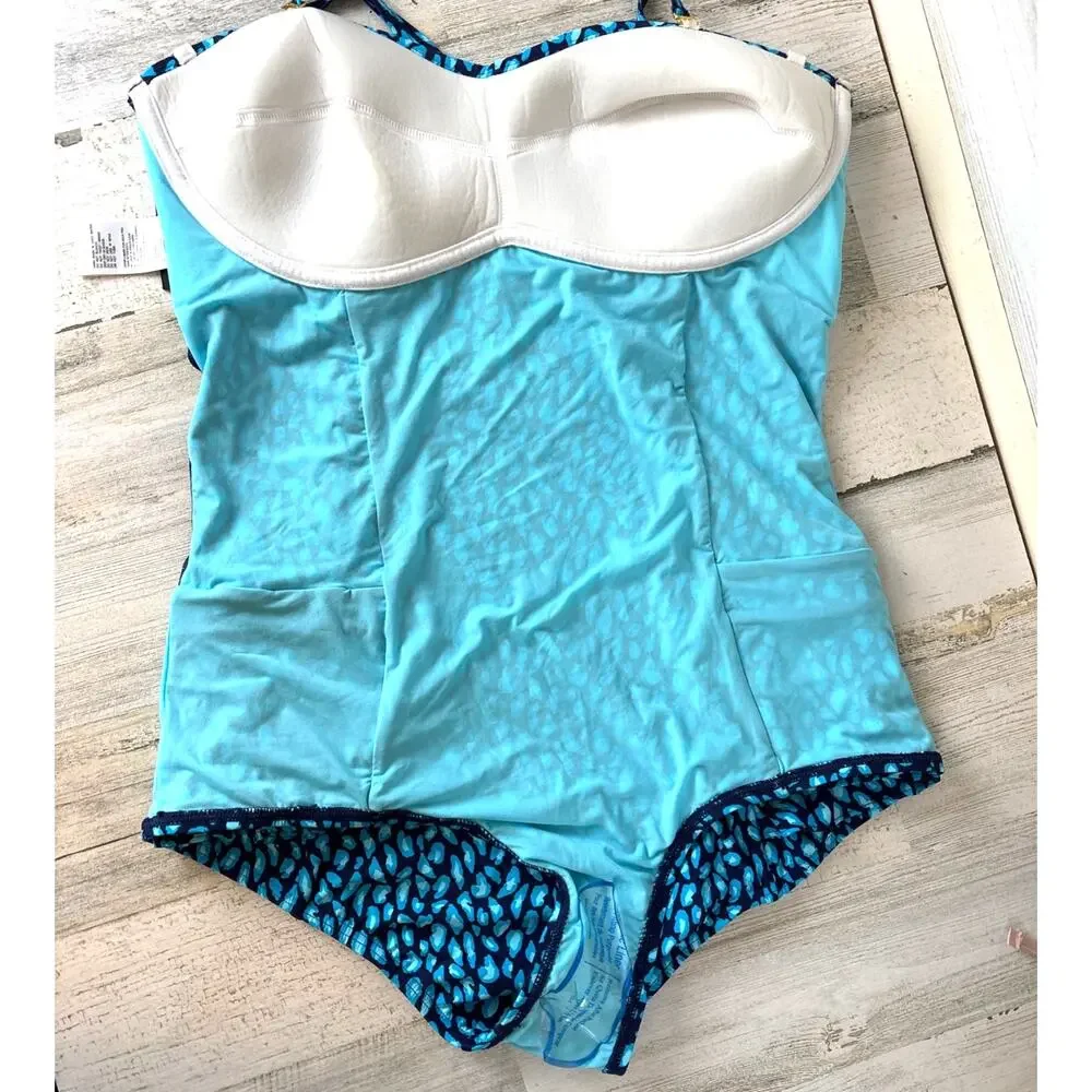 DKNY Womens 14 Blue Peplum One Piece Swimsuit Beach Resort NEW - Picture 8 of 8